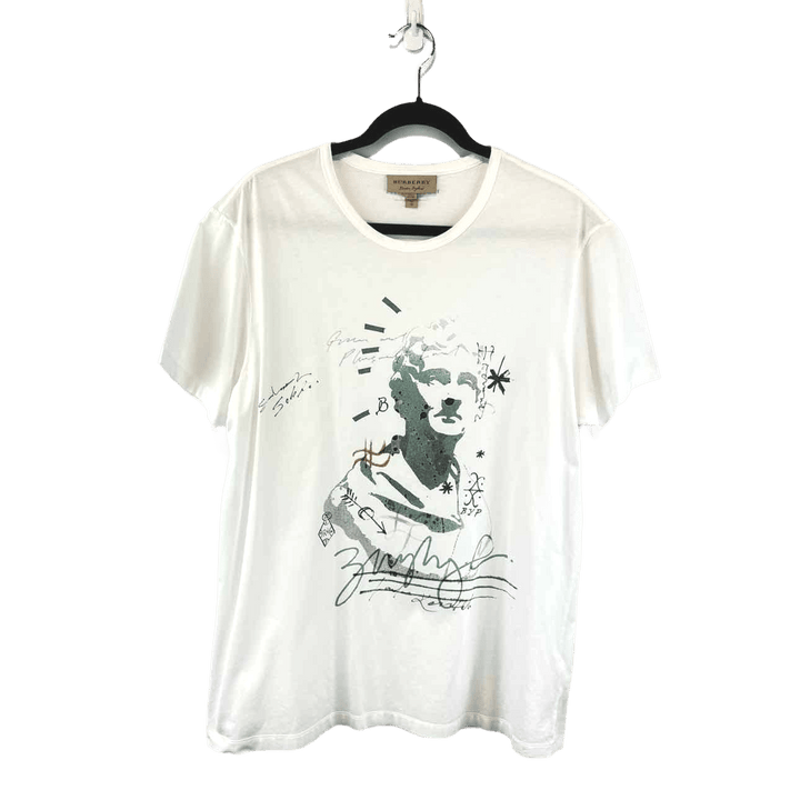 Simply Posh Consign Shirt WHITE & GREEN / XL BURBERRY Unisex Short Sleeve Cotton Statue Tee - Size XL