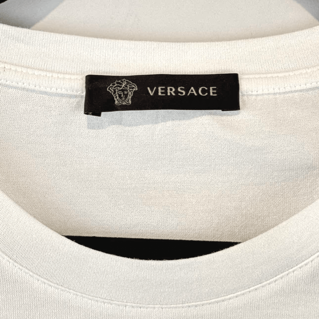 Simply Posh Consign Shirt White & Red / XXL VERSACE Unisex Short Sleeve Tabloid Clipping Tee - Size XXL