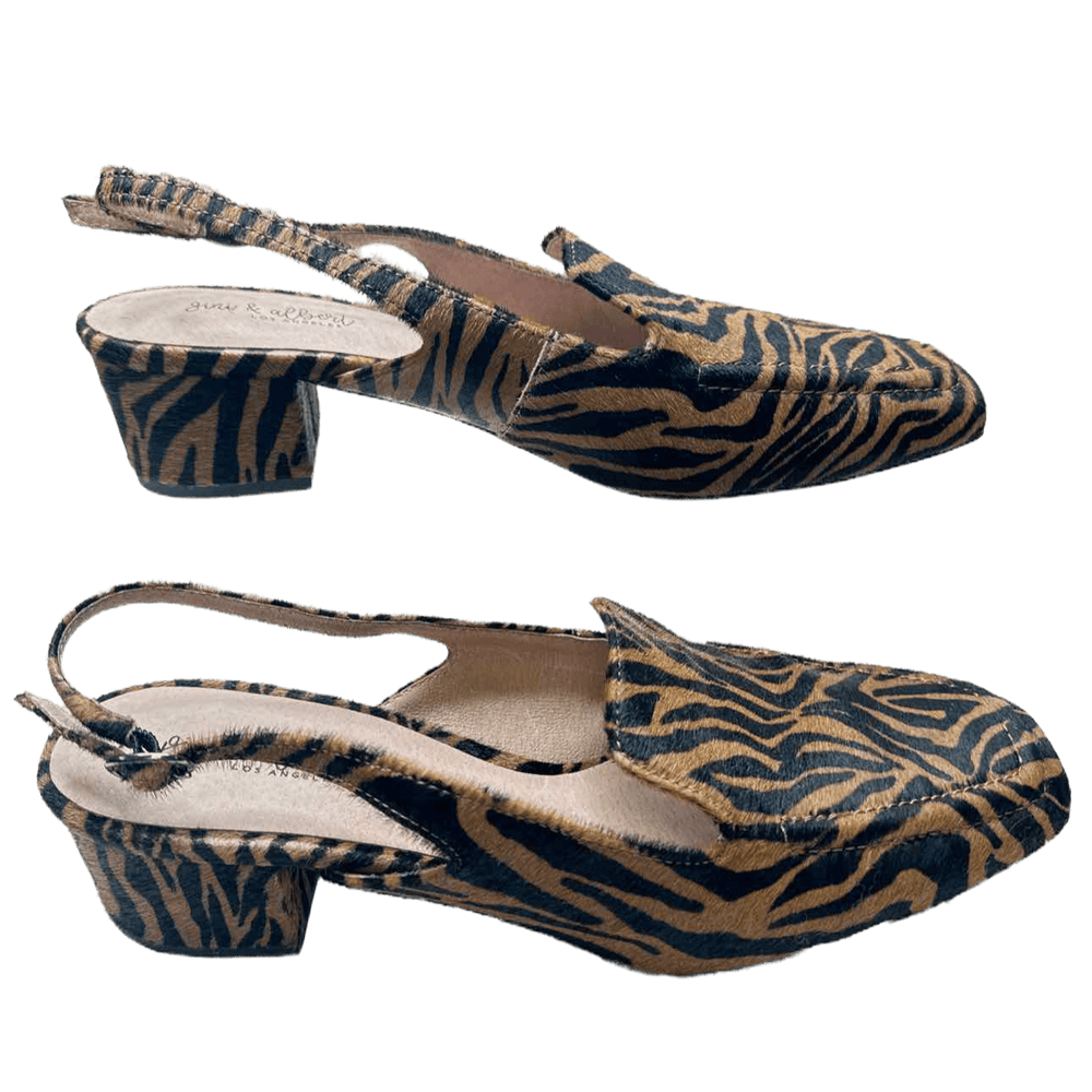 Simply Posh Consign SHOES Brown & Black Gini & Albert Lolo Calf Hair Tiger Slingback Loafers - Size 9.5