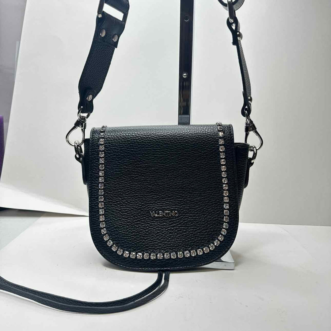 Simply Posh Consign Shoulder Bag VALENTINO Black CRYSTALS Leather Women's Shoulder Bag