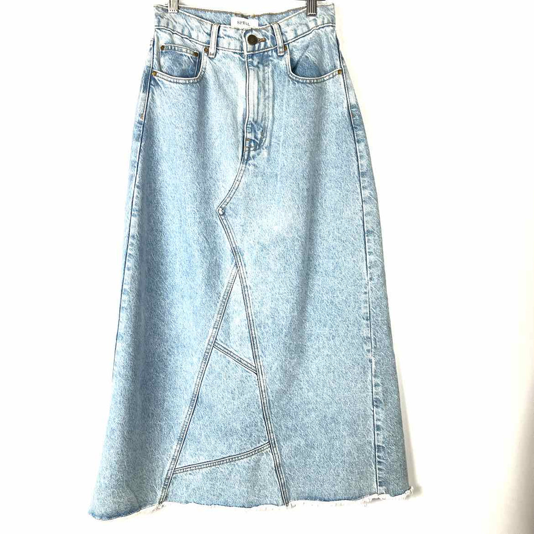 Simply Posh Consign Skirt Spell Long Denim Skirt Light Blue Size S   Retail $325