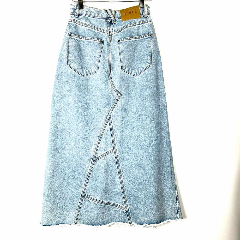 Simply Posh Consign Skirt Spell Long Denim Skirt Light Blue Size S   Retail $325