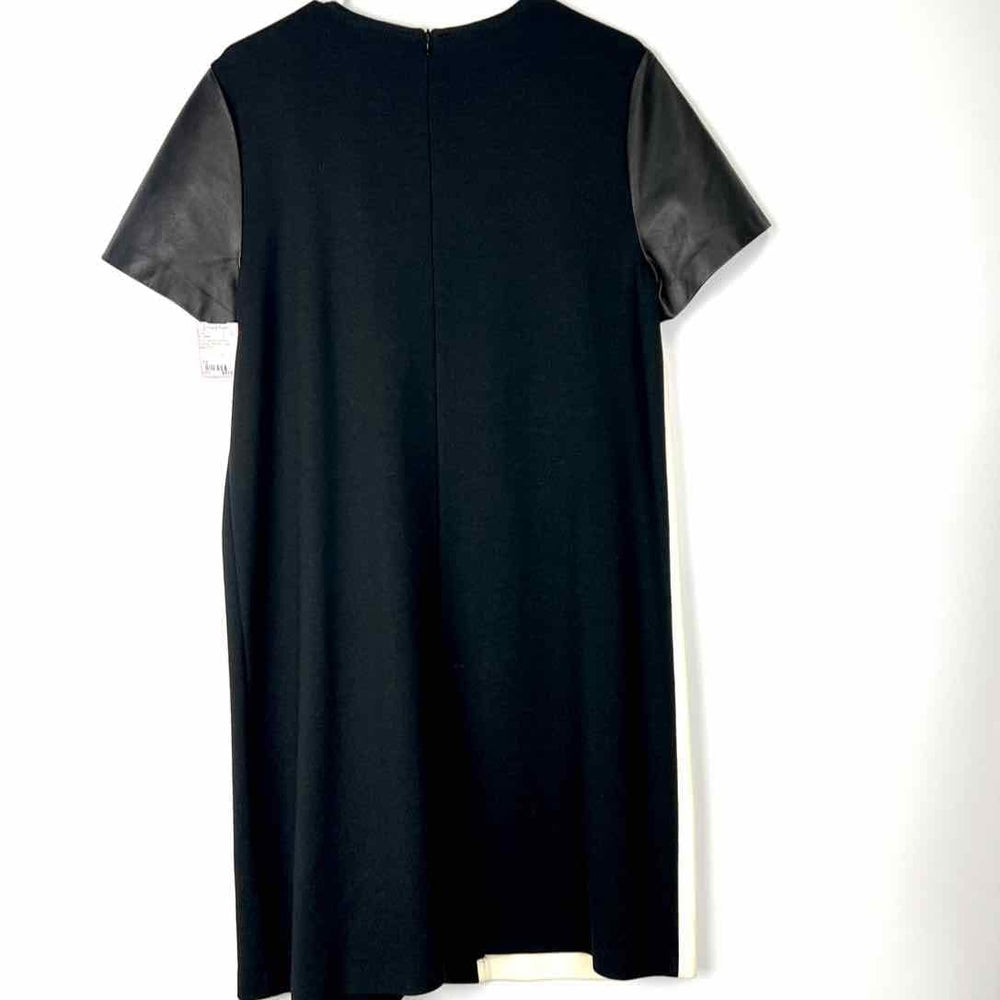 Simply Posh Consign Sweater St John Dress Black Cream block Leather Trim Size 12