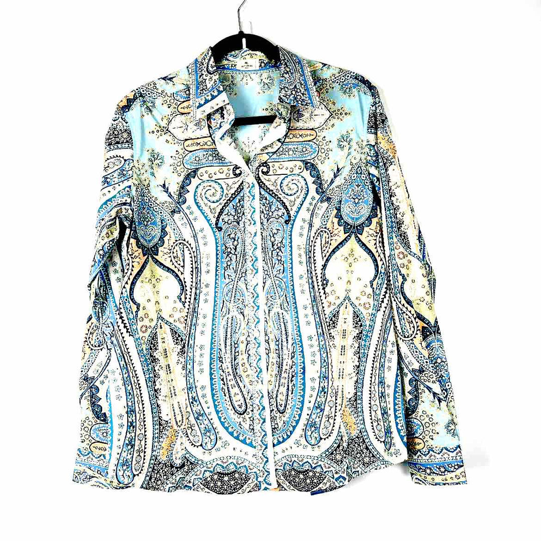 Simply Posh Consign Top Etro Paisely Shirt Womens Light Blue Peac Lt Blue h Cotton Size M