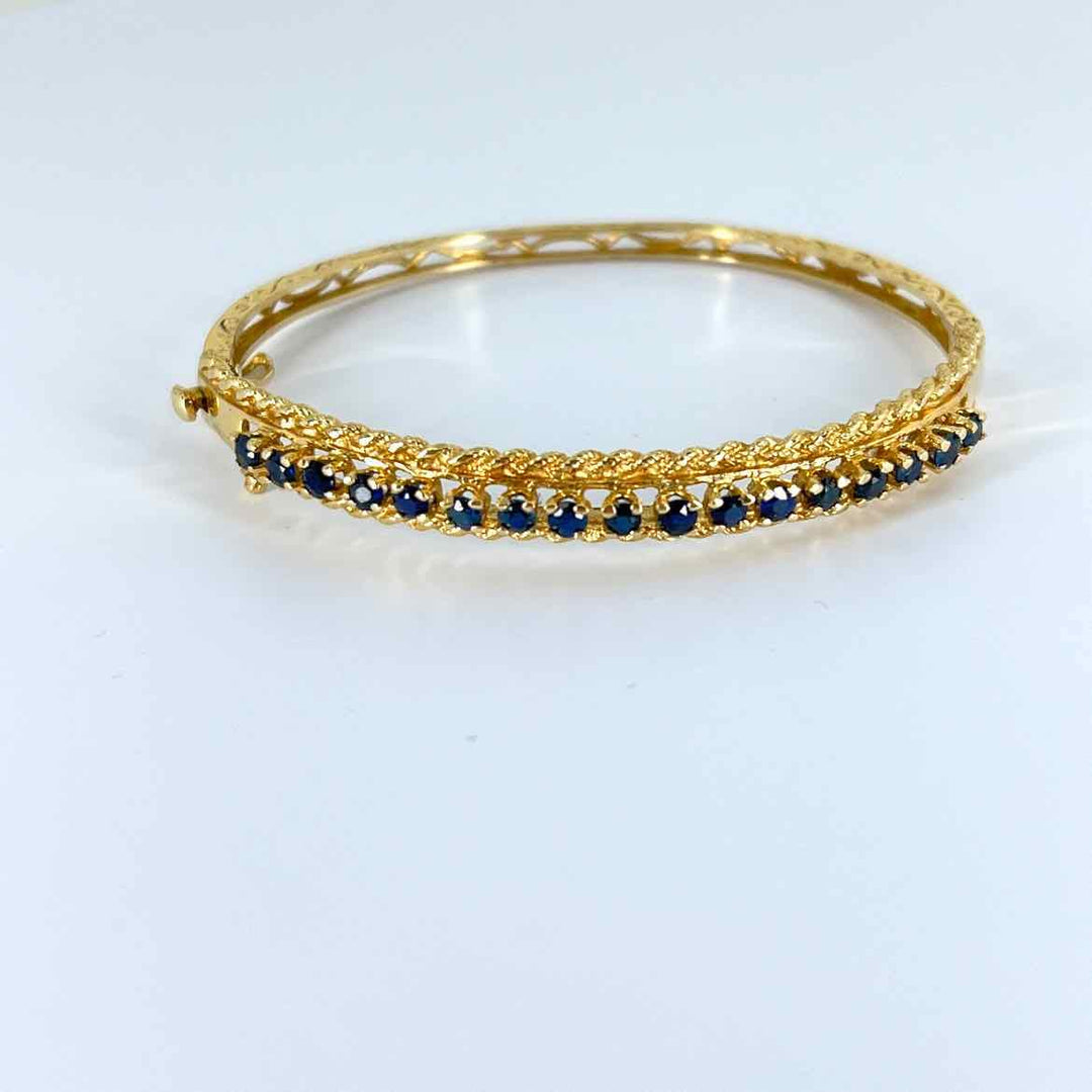 simplyposhconsign Bracelet Vintage 14KY Hinged Bangle with Sapphire Bracelet