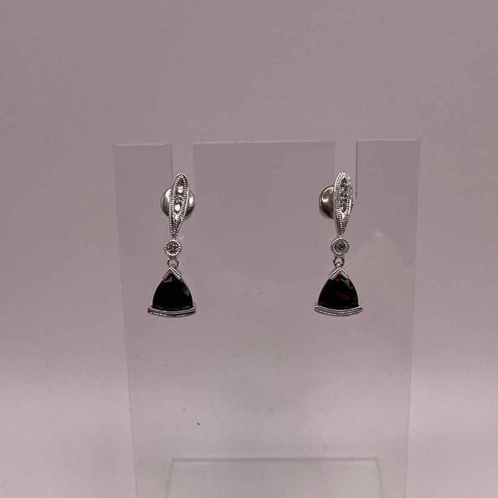 simplyposhconsign Earrings 14 KW GARNET TRILLION EARRINGS WITH DIA