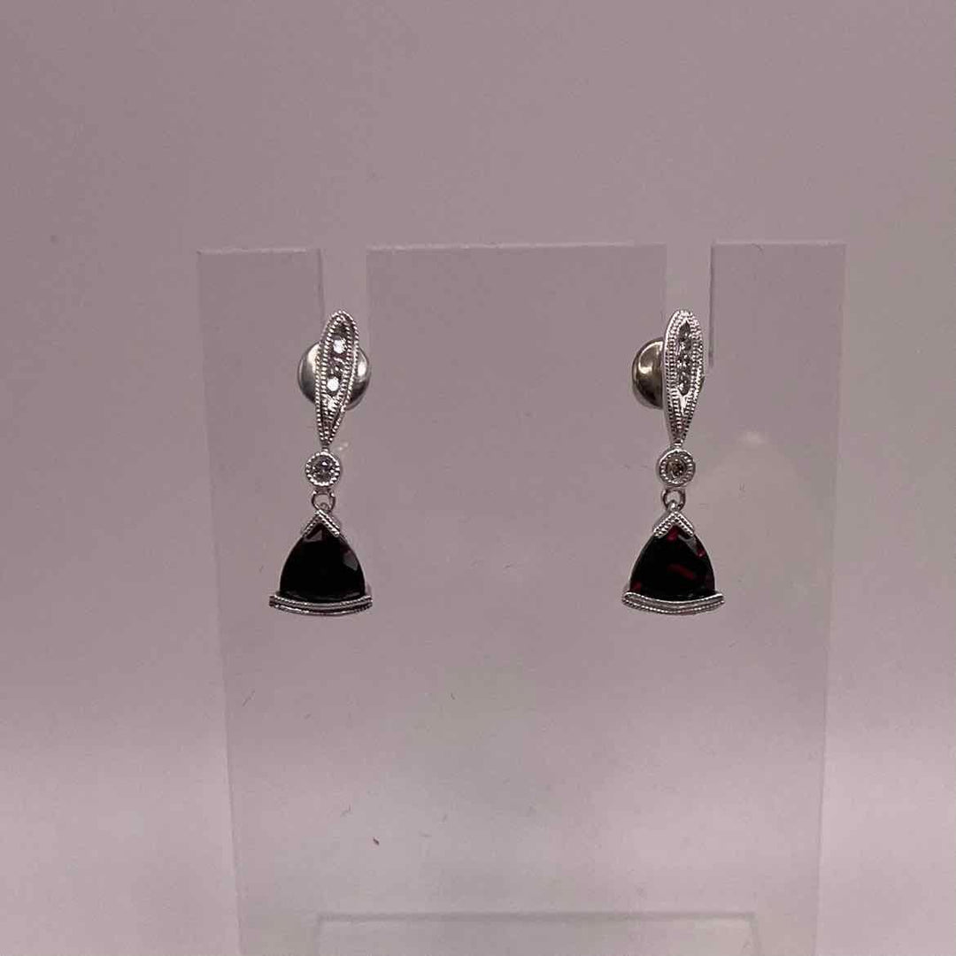 simplyposhconsign Earrings 14 KW GARNET TRILLION EARRINGS WITH DIA