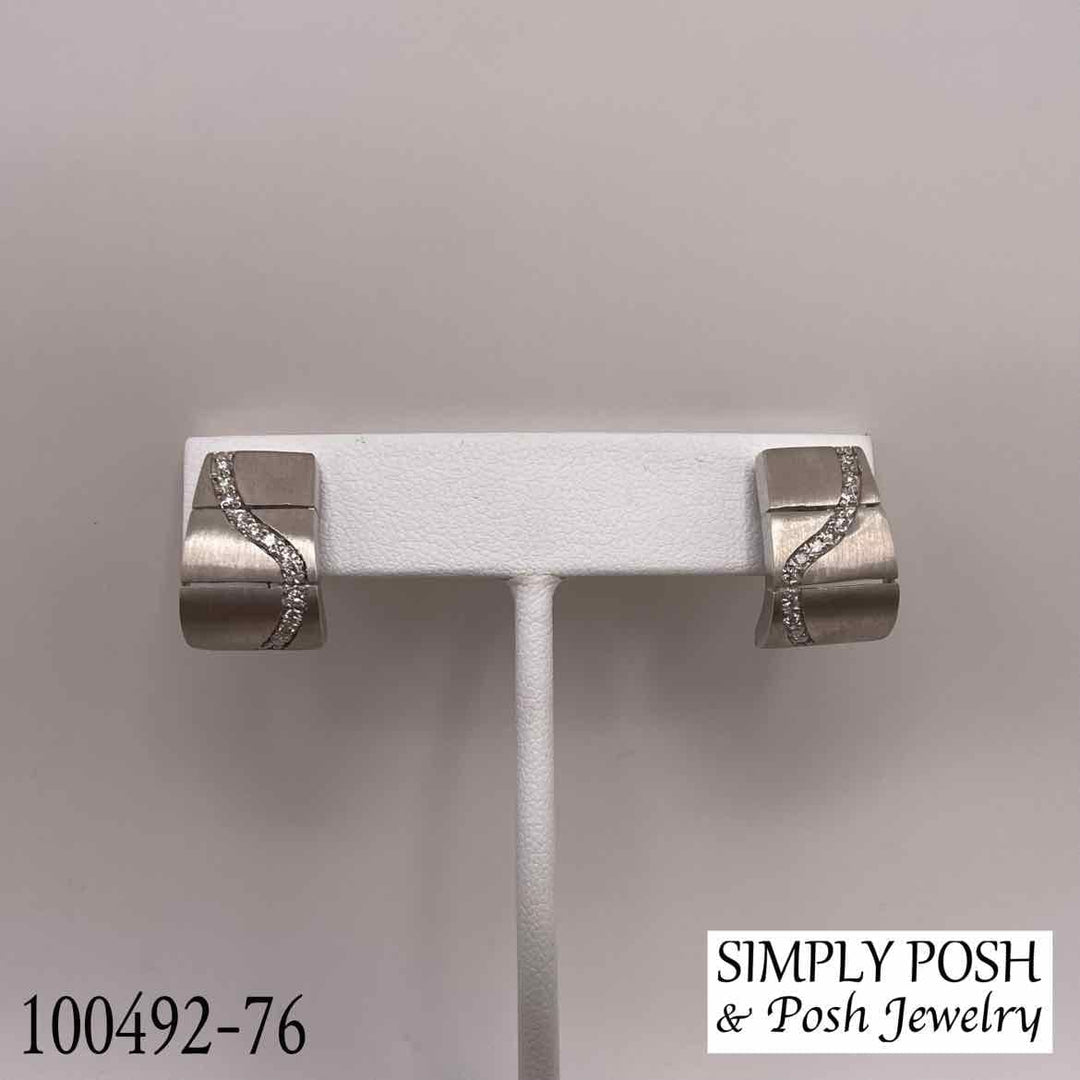 simplyposhconsign Earrings 18KT WHITE GOLD MODERN SQUARE WITH DIAMOND EARRINGS