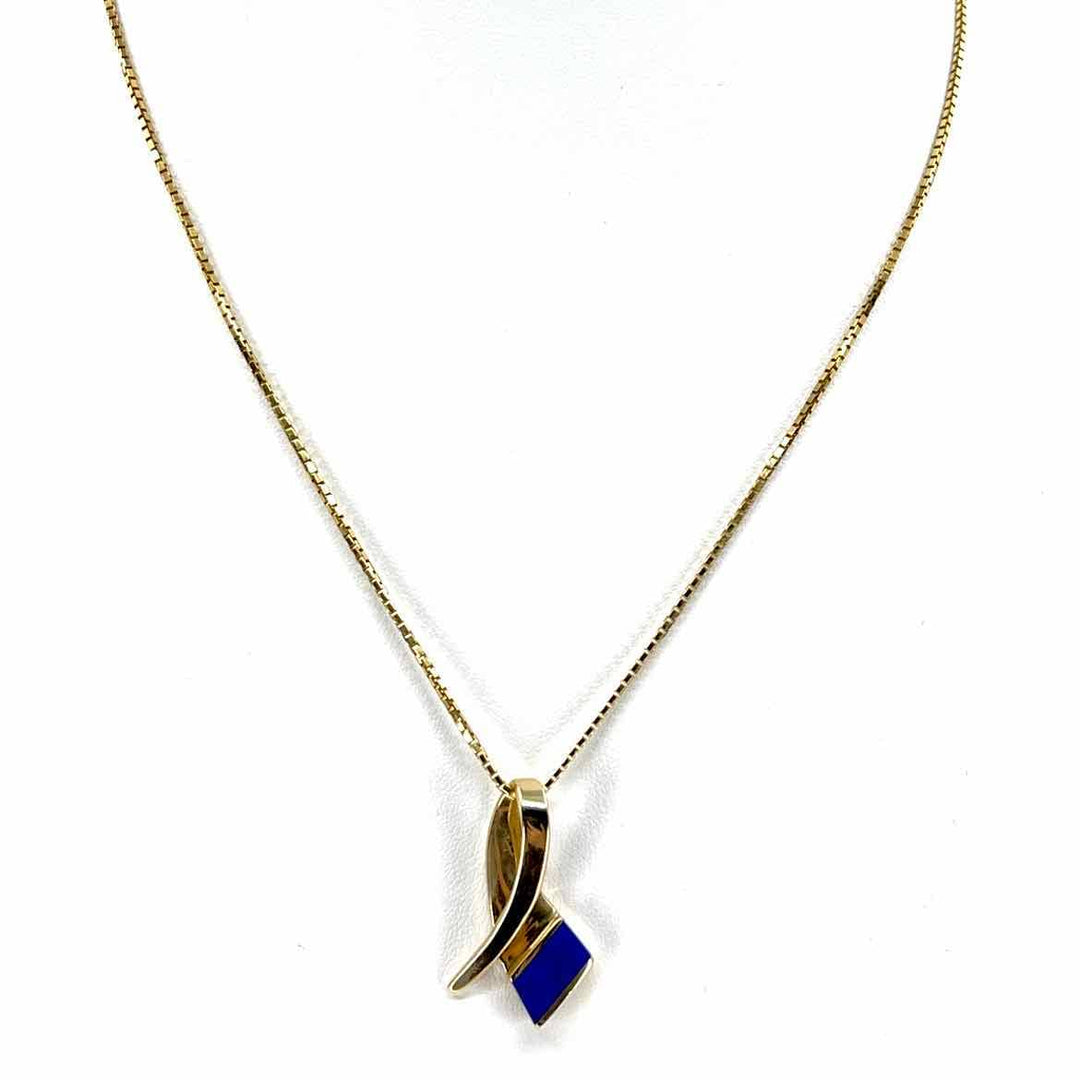 simplyposhconsign Necklace 14k Yellow Gold Chain Approx 17" with 14k Yellow Gold & Lapis Pendant