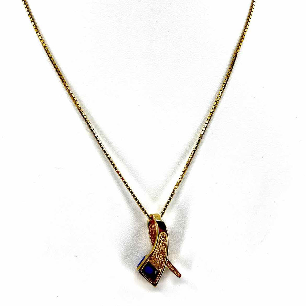 simplyposhconsign Necklace 14k Yellow Gold Chain Approx 17" with 14k Yellow Gold & Lapis Pendant