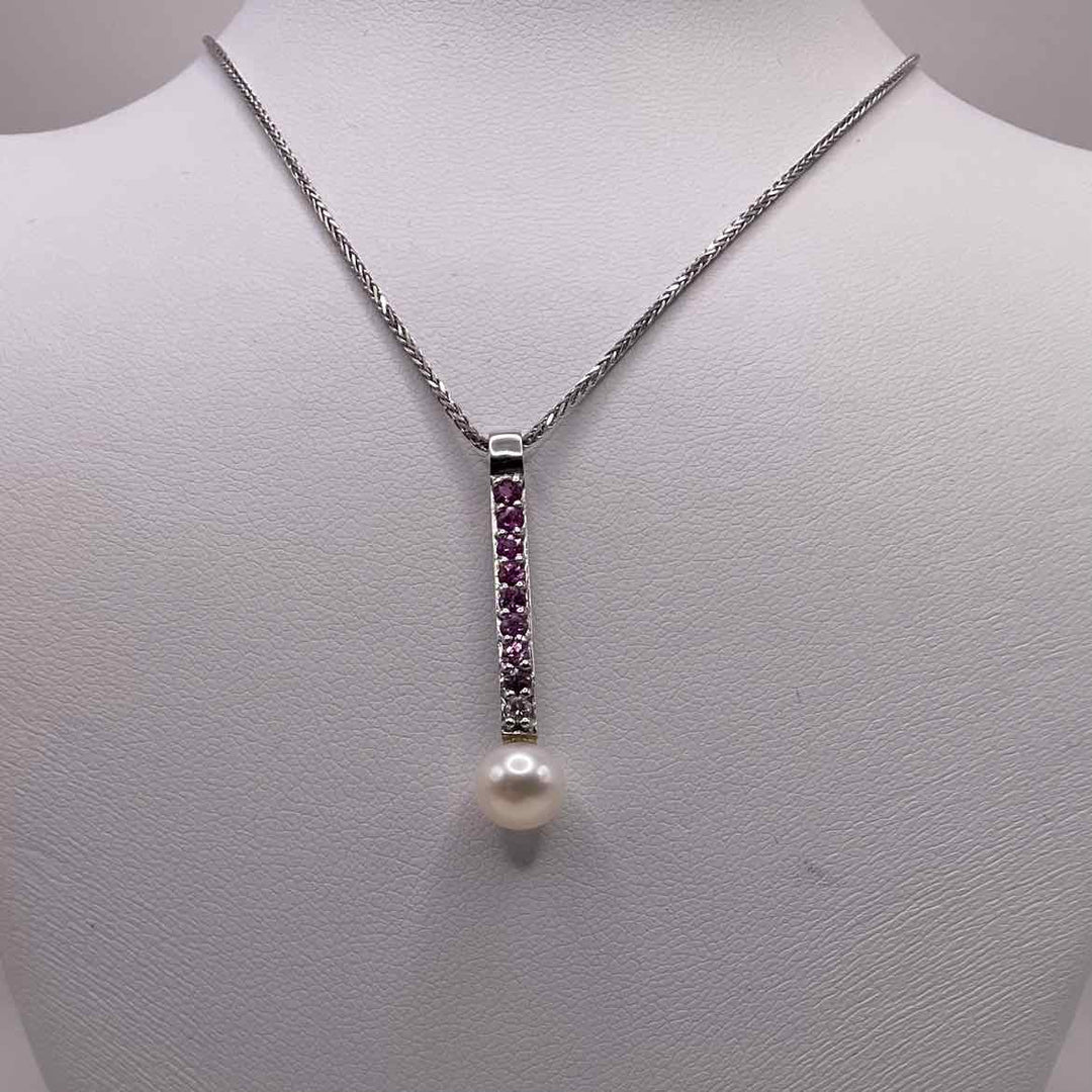 simplyposhconsign Necklace 14KW PINK SAPPHIRE &  PEARL