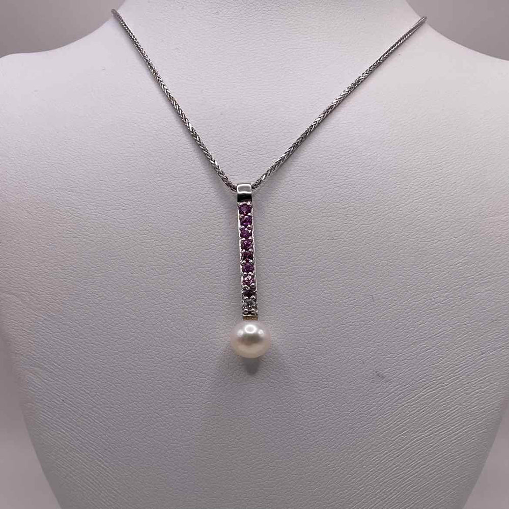 simplyposhconsign Necklace 14KW PINK SAPPHIRE &  PEARL