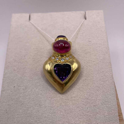 simplyposhconsign Necklace 18KY YELLOW GOLD AMETHYST, TOURMALINE & DIAMOND ENHANCER / PIN