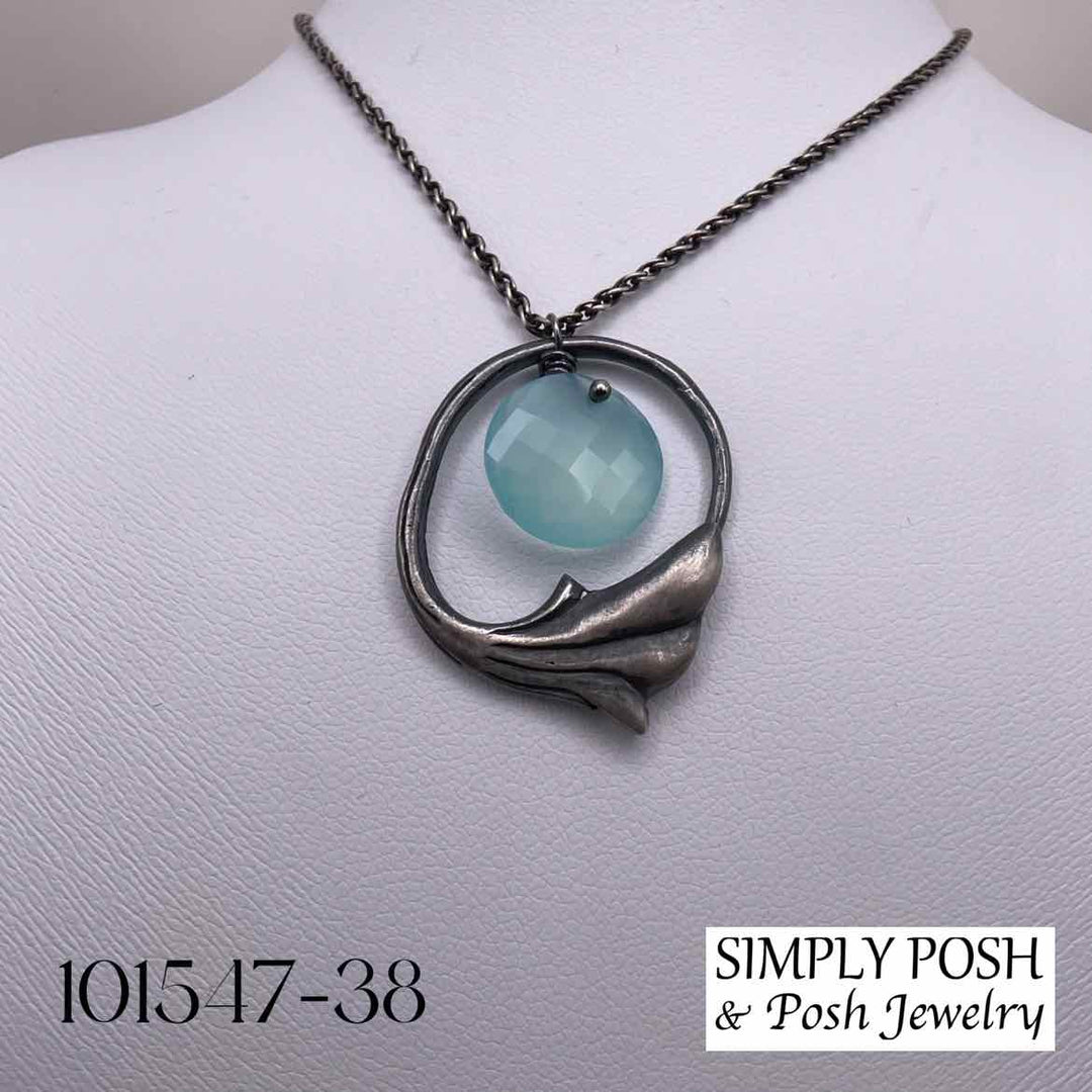 simplyposhconsign Necklace STERLING SILVER  SINGLE AQUAMARINE BEAD NECKLACE
