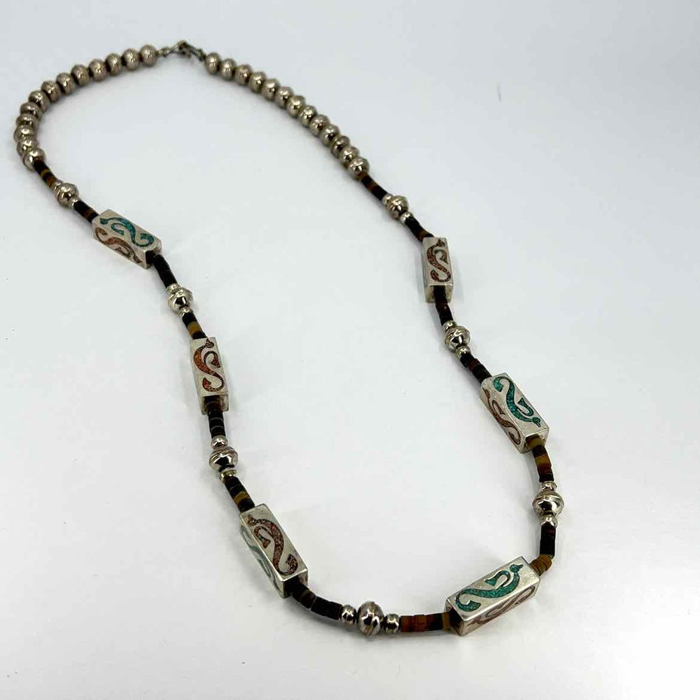 simplyposhconsign Necklace STERLING SILVER TURQUOISE & JADE INLAY NECKLACE