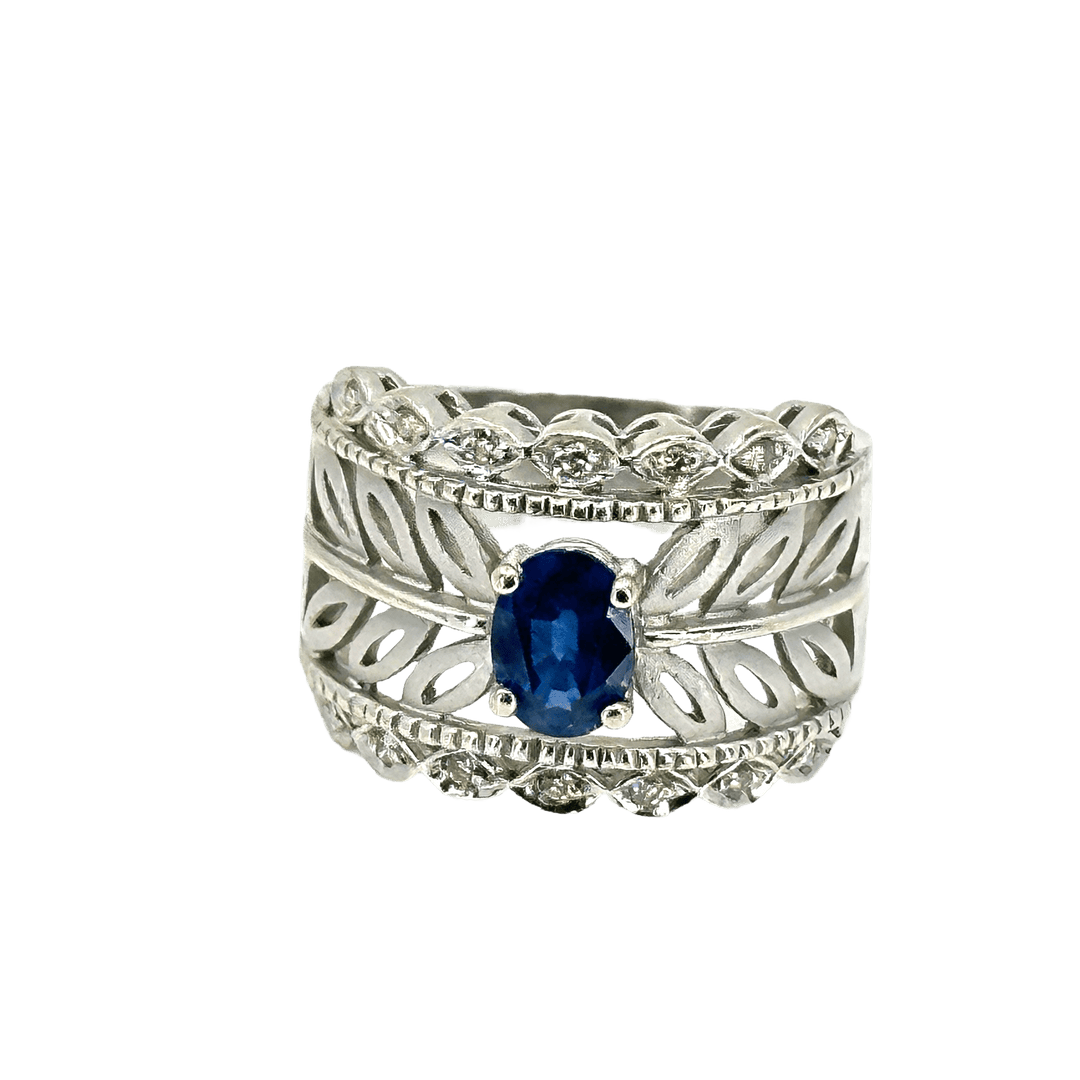 simplyposhconsign Ring 14K White Gold DIAMOND & Blue SAPPHIRE LEVIAN Women's RING Size 7