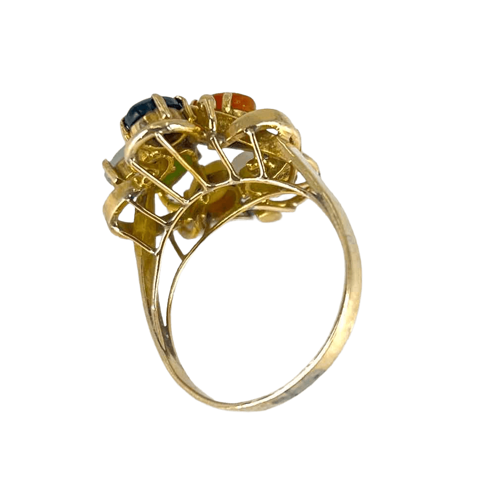 simplyposhconsign Ring 14K Yellow Gold Multi-Colored Jade Stone woman's Ring size 7