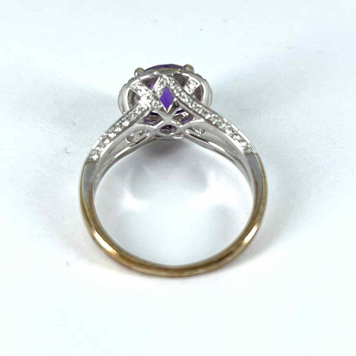 simplyposhconsign Ring 14KW WHITE GOLD AMETHYST & DIAMOND HALO RING