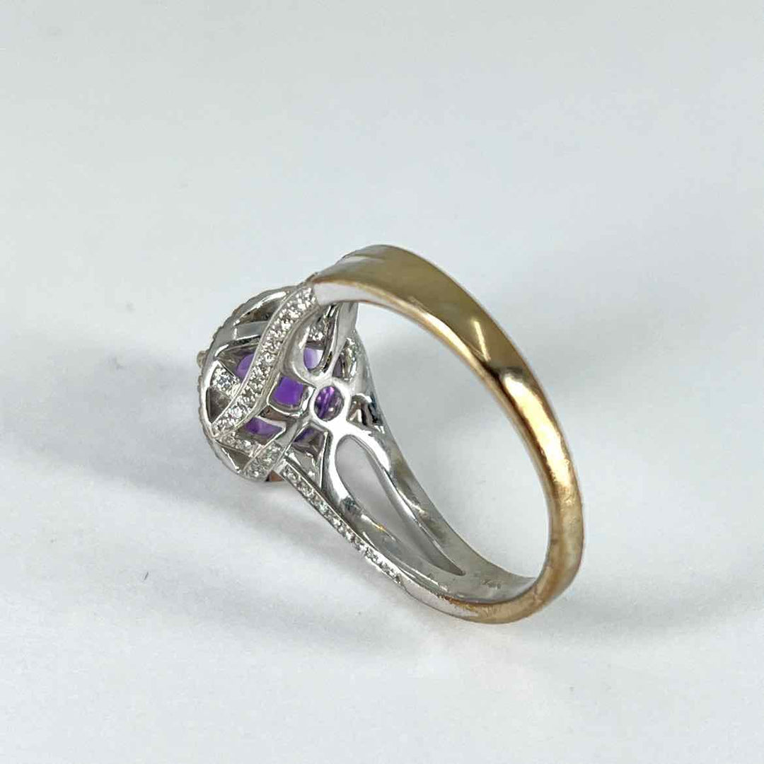 simplyposhconsign Ring 14KW WHITE GOLD AMETHYST & DIAMOND HALO RING