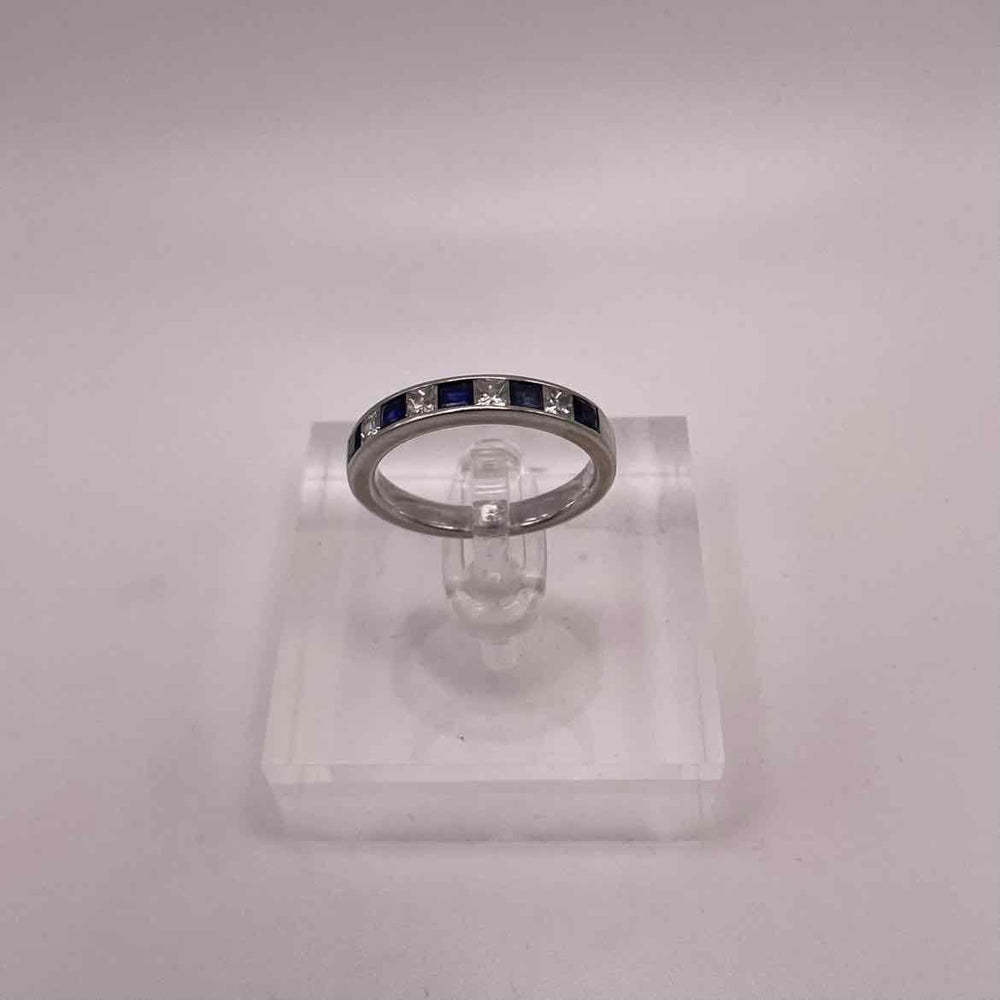 simplyposhconsign Ring 14KW WHITE GOLD SAPPHIRE & DIAMOND STACKING BAND  RING