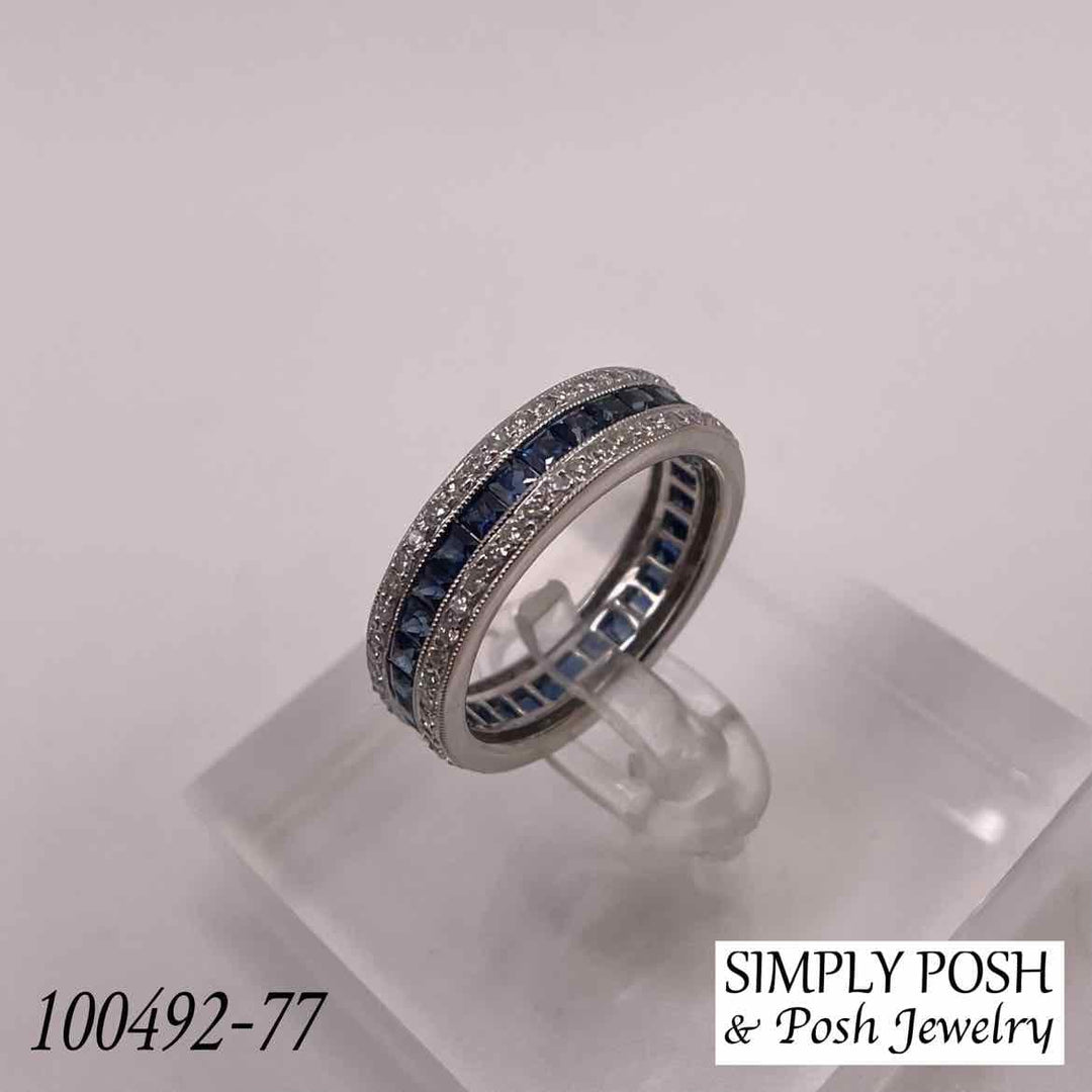 simplyposhconsign Ring 18KT WHITE GOLD SAPPHIRE & DIAMOND ETERNITY RING