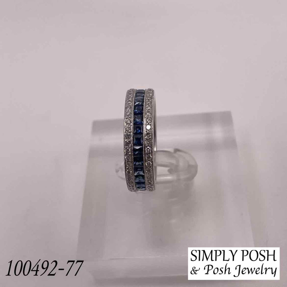 simplyposhconsign Ring 18KT WHITE GOLD SAPPHIRE & DIAMOND ETERNITY RING