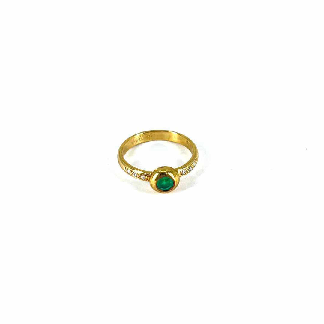 simplyposhconsign Ring 18KY YELLOW GOLD EMERALD & DIAMOND STACKING RING