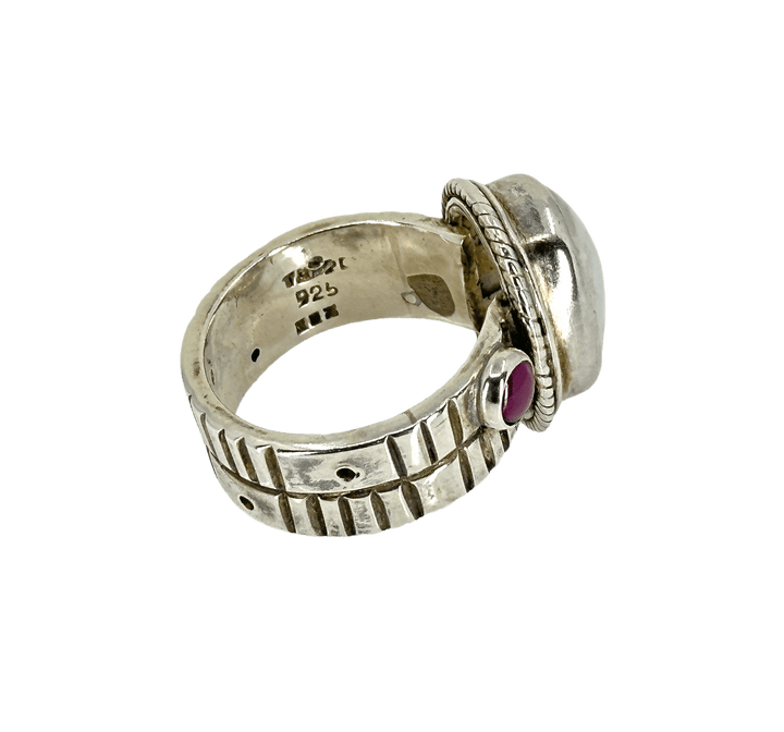 simplyposhconsign Ring Moonstone  Garnet Sterling Silver Women's Ring - Size 9  Natural Gemstone