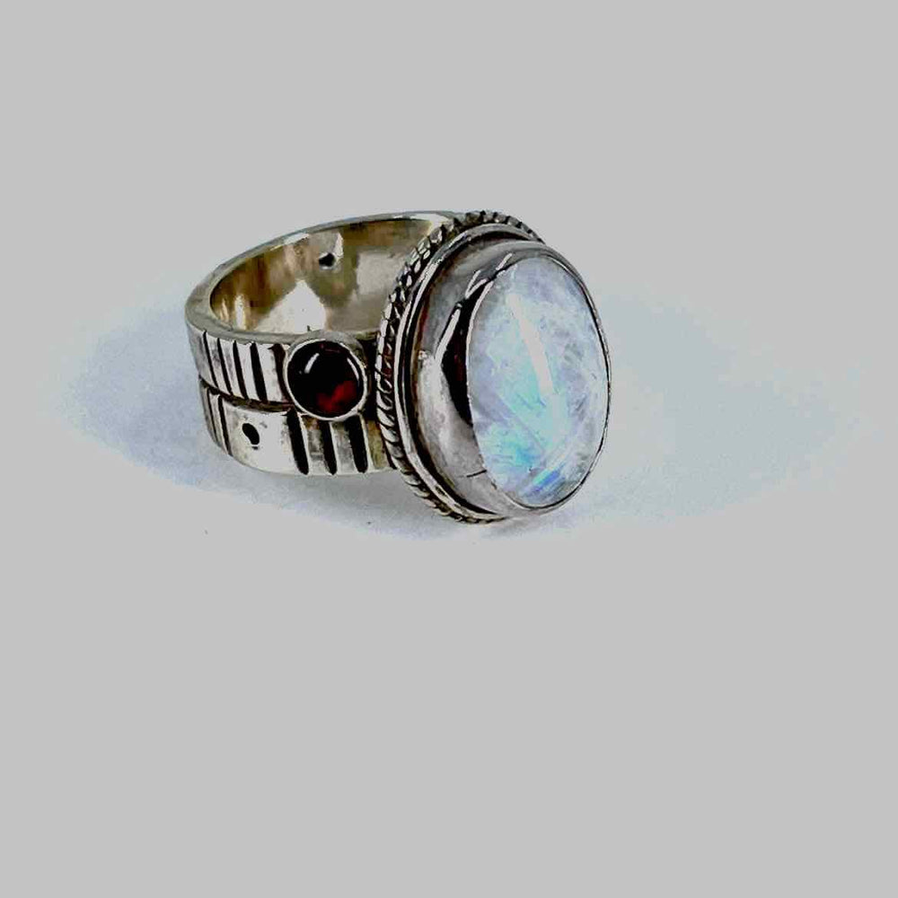 simplyposhconsign Ring Moonstone  Garnet Sterling Silver Women's Ring - Size 9  Natural Gemstone