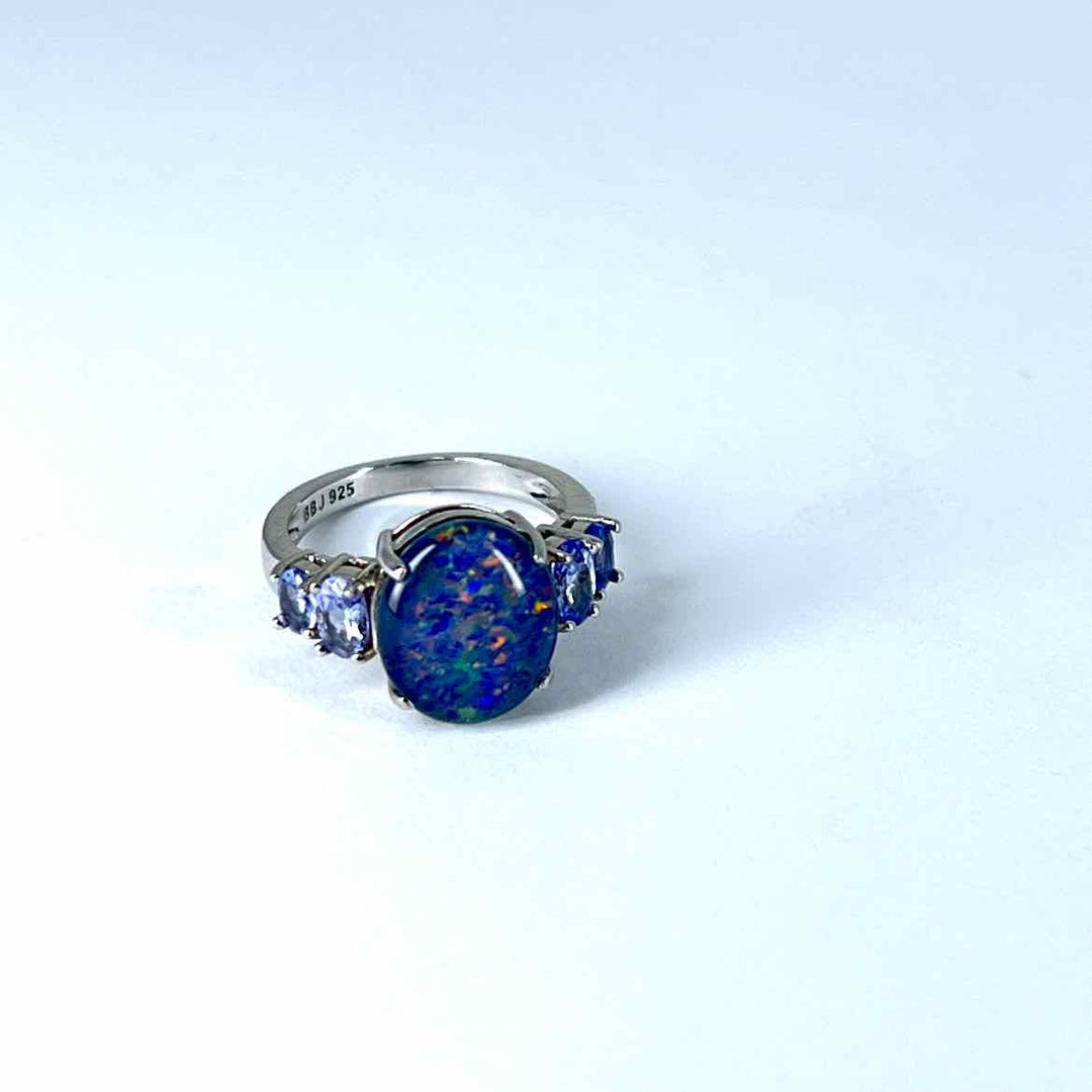 simplyposhconsign Ring STERLING SILVER OPAL & TANZANITE RING