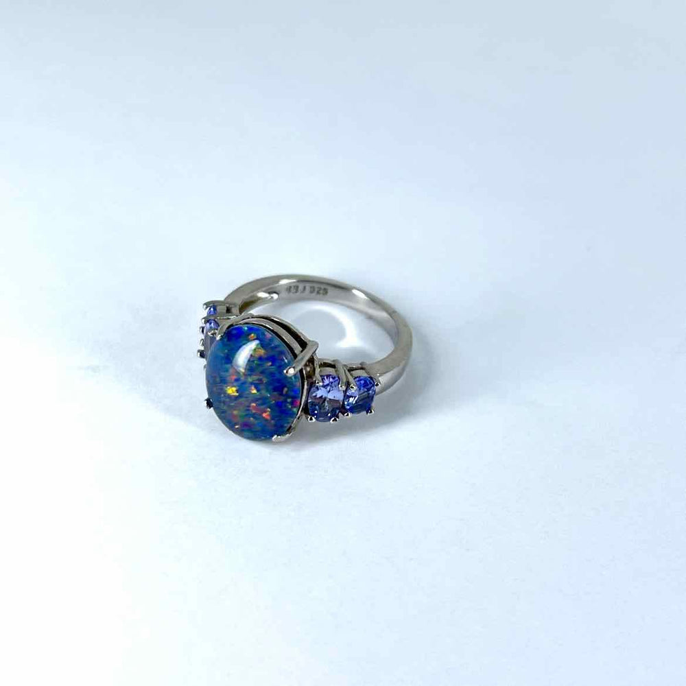 simplyposhconsign Ring STERLING SILVER OPAL & TANZANITE RING