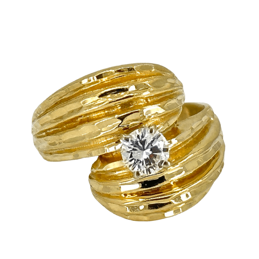 simplyposhconsign Ring Stunning 14K Yellow Gold Diamond Bypass Ring Size 5.5 - 0.35ct - Color-H Clarity I1 Cut-Good - Ladies Jewelry