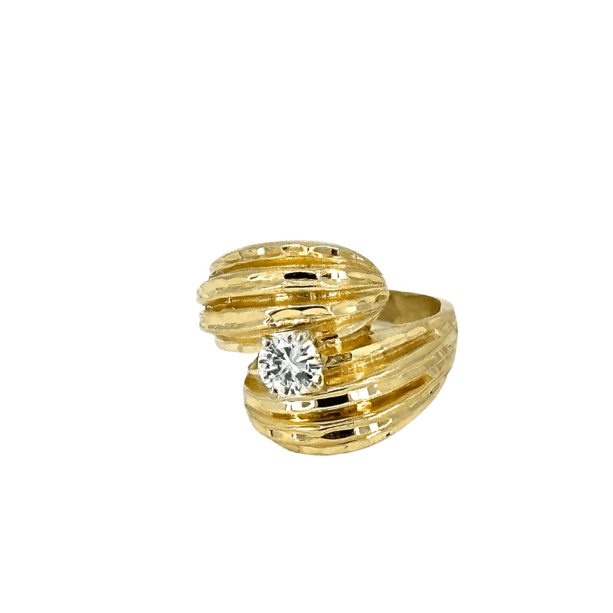 simplyposhconsign Ring Stunning 14K Yellow Gold Diamond Bypass Ring Size 5.5 - 0.35ct - Color-H Clarity I1 Cut-Good - Ladies Jewelry