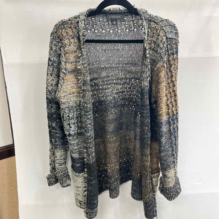 SISTERS Shrug BLUE & MULTICOLOR / M SISTERS Knit Fringe Women's Sweaters Women Size M BLUE & MULTICOLOR Shrug