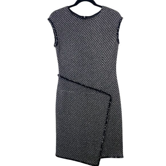 St. John 6 / Black / Wool Blend St. John Black & White Textured Asymmetrical Wool Blend Womens Dress Size 6