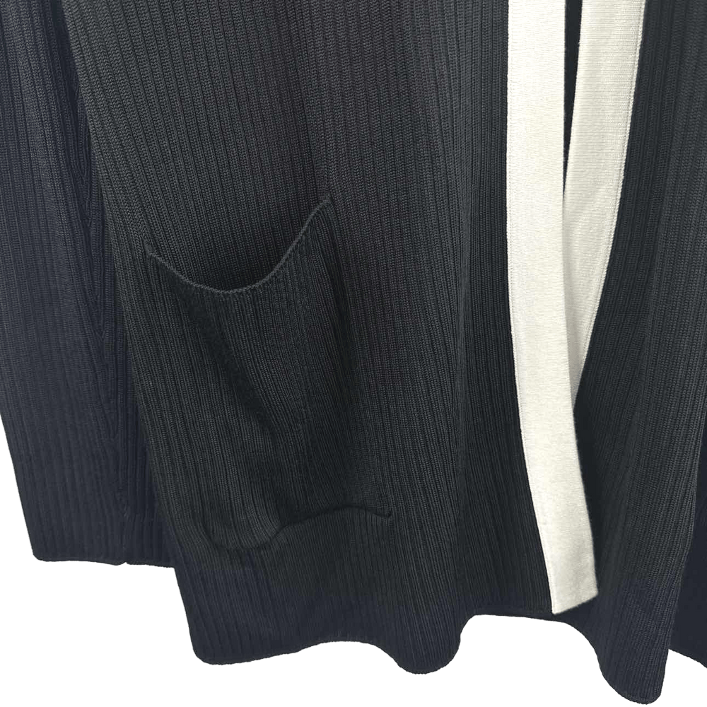 ST. JOHN Jacket Black & Cream / M St. John Ribbed Color Block Mock Neck Cardigan Sweater - Size M