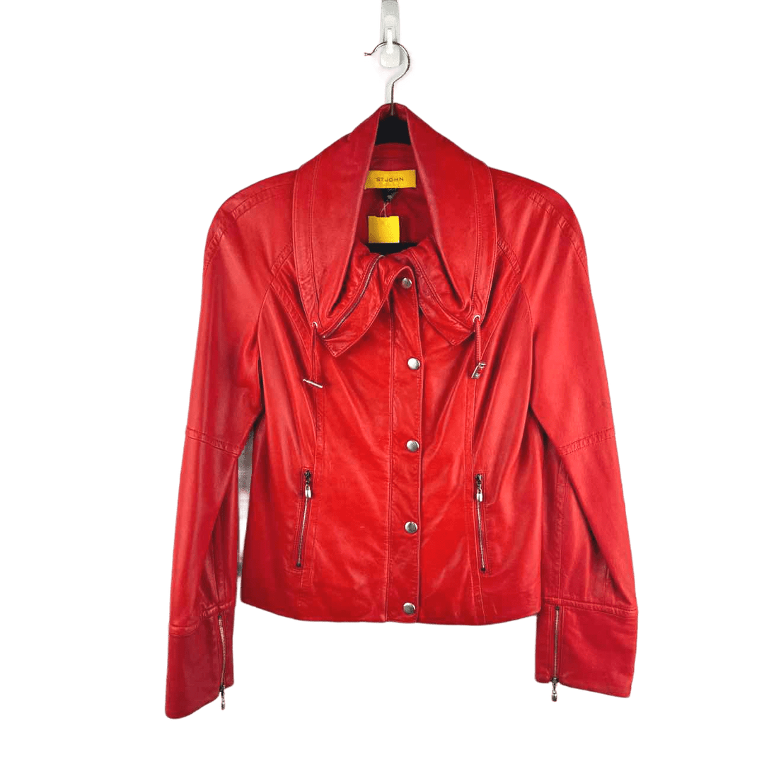 ST JOHN Jacket Red / 2 ST JOHN Red Leather Women's Jacket - Size 2