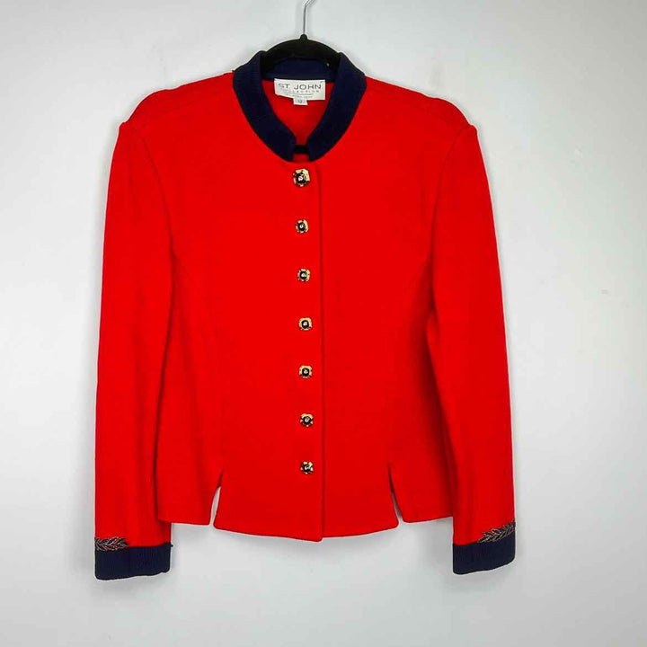 ST JOHN Jacket RED & NAVY / 12 ST JOHN Knit Solid Women's Jackets & Coats Women Size 12 RED & NAVY Jacket