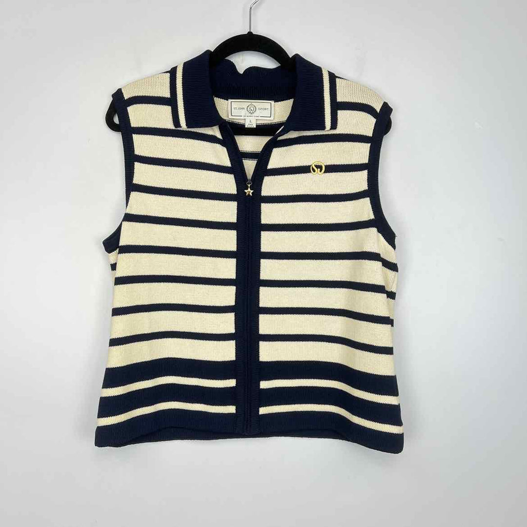 ST. JOHN SPORT Vest Cream & Navy / L ST. JOHN SPORT Knit Stripe Women's Women Size L Cream & Navy Vest