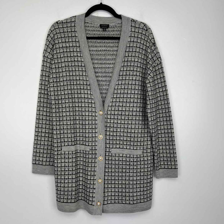 TALBOTS Cardigan grey & black / M TALBOTS Grid Pearl Buttons Women's Sweaters Women Size M grey & black Cardigan