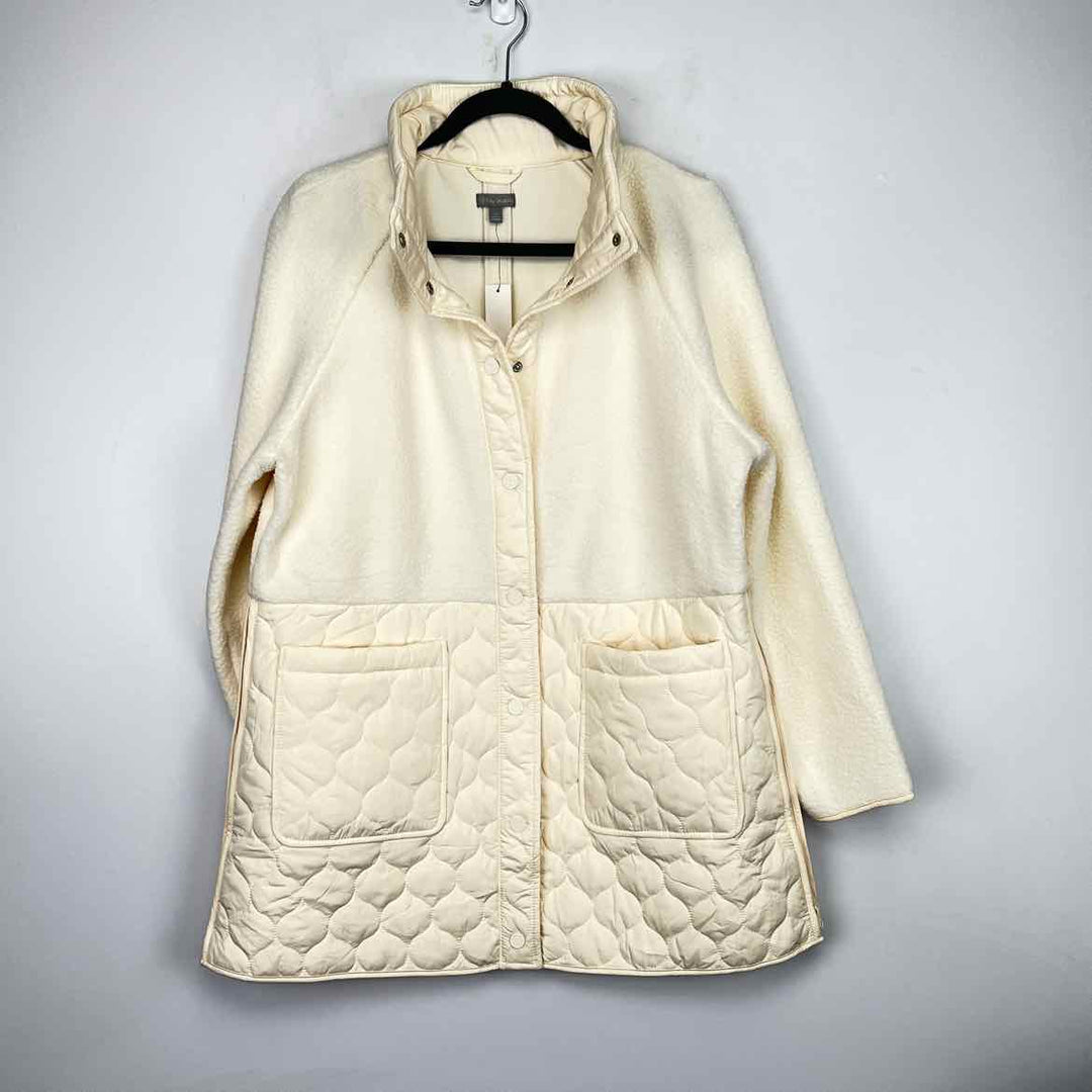 TALBOTS Coat Cream / L Talbots Womens Cream Button Down Coat Size L p Bottom Quilted 2 pockets