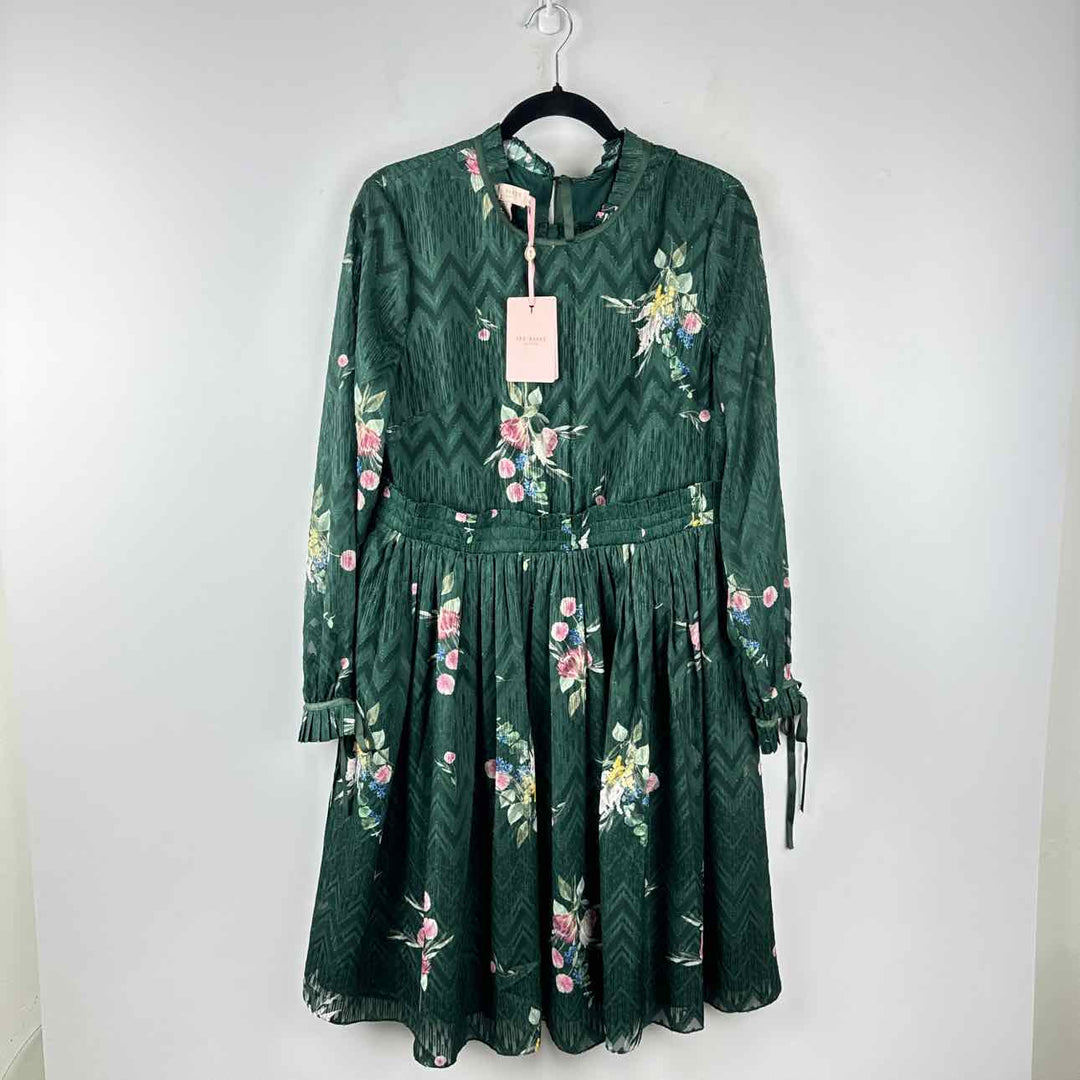 TED BAKER Dress DARK GREEN & MULTI / 5 TED BAKER LONGSLEEVE Floral Women's Women Size 5 DARK GREEN & MULTI Dress