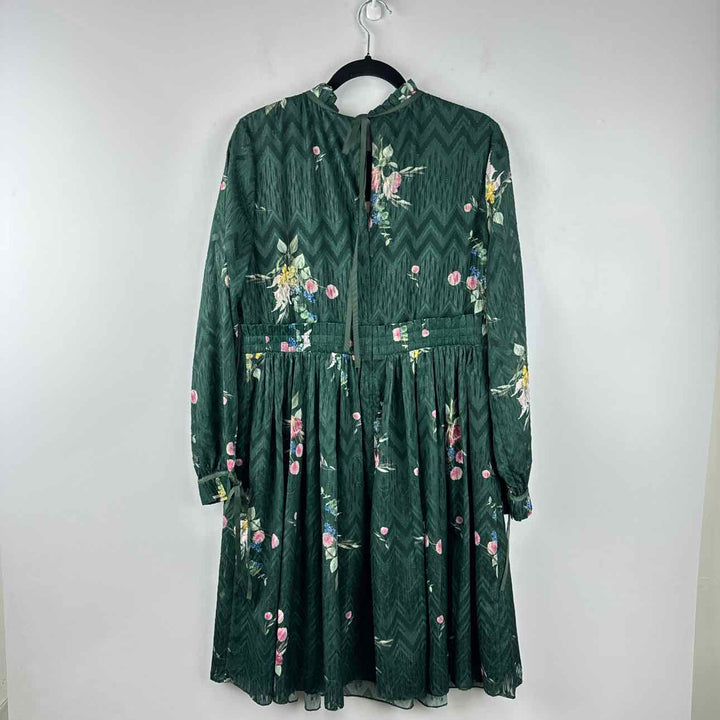 TED BAKER Dress DARK GREEN & MULTI / 5 TED BAKER LONGSLEEVE Floral Women's Women Size 5 DARK GREEN & MULTI Dress