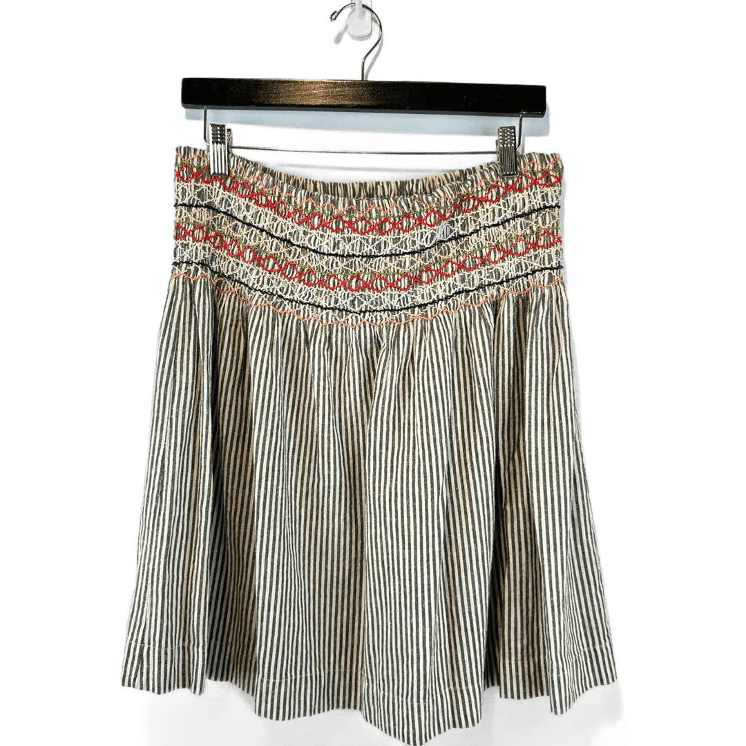 THE GREAT Skirt Grey & Multi / 1 THE GREAT Vista Linen Rail Stripe Skirt with Embroidery - Size 1