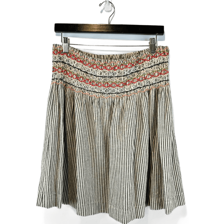 THE GREAT Skirt Grey & Multi / 1 THE GREAT Vista Linen Rail Stripe Skirt with Embroidery - Size 1