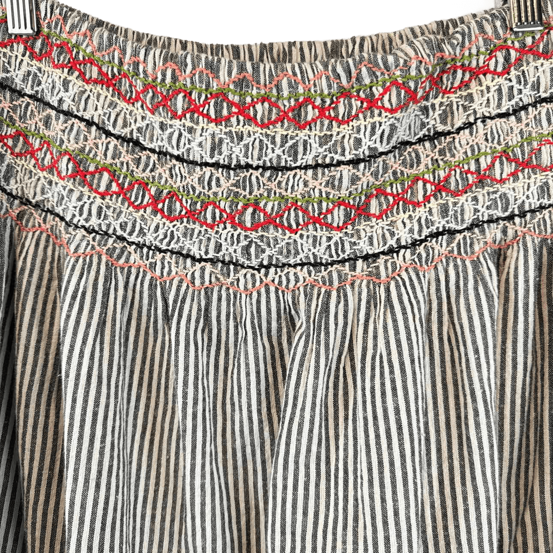 THE GREAT Skirt Grey & Multi / 1 THE GREAT Vista Linen Rail Stripe Skirt with Embroidery - Size 1