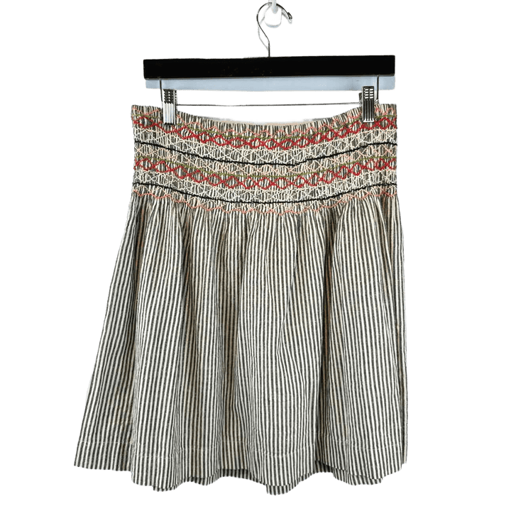 THE GREAT Skirt Grey & Multi / 1 THE GREAT Vista Linen Rail Stripe Skirt with Embroidery - Size 1