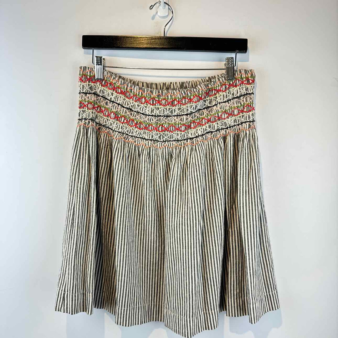 THE GREAT Skirt Grey & Multi / 1 THE GREAT Vista Linen Rail Stripe Skirt with Embroidery - Size 1