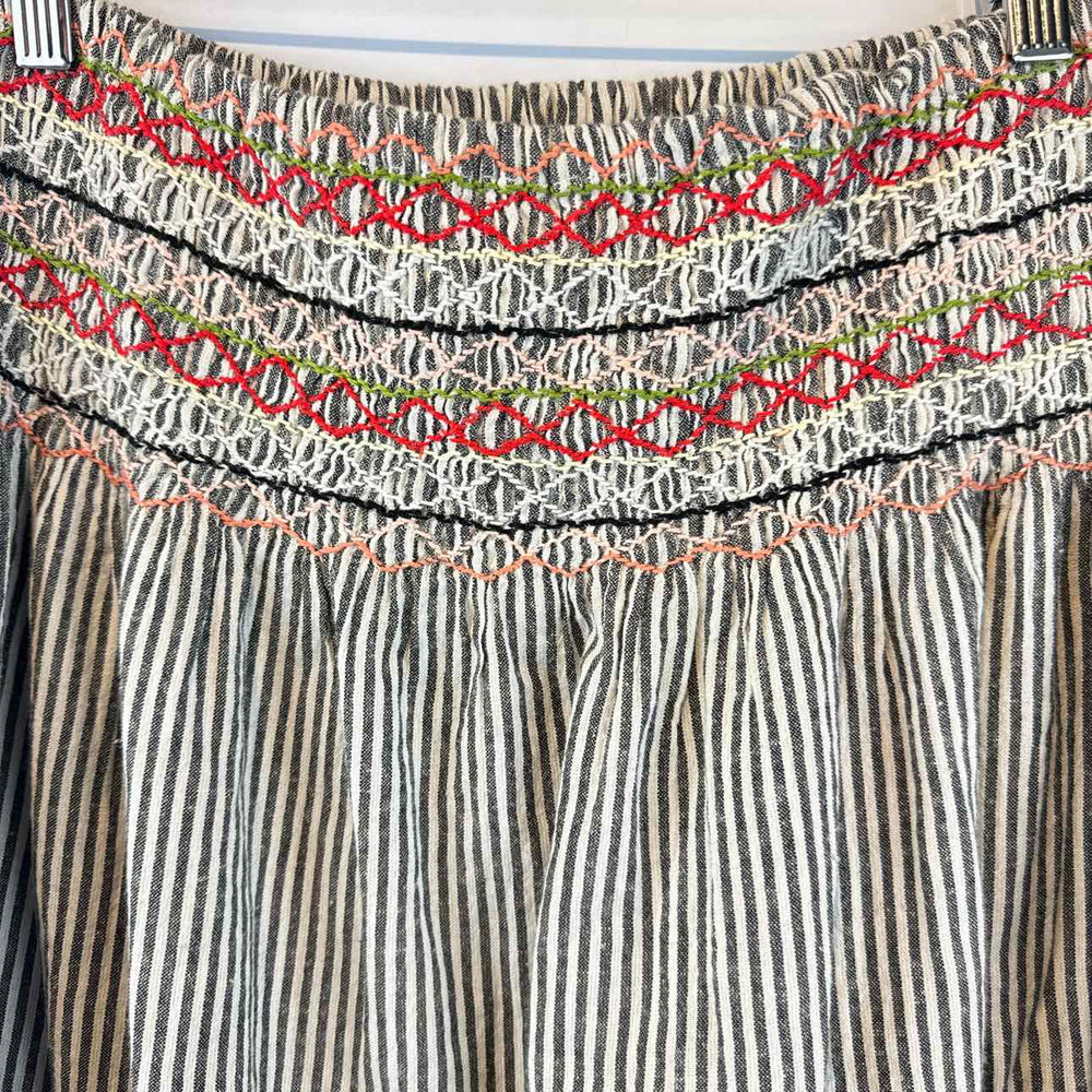 THE GREAT Skirt Grey & Multi / 1 THE GREAT Vista Linen Rail Stripe Skirt with Embroidery - Size 1