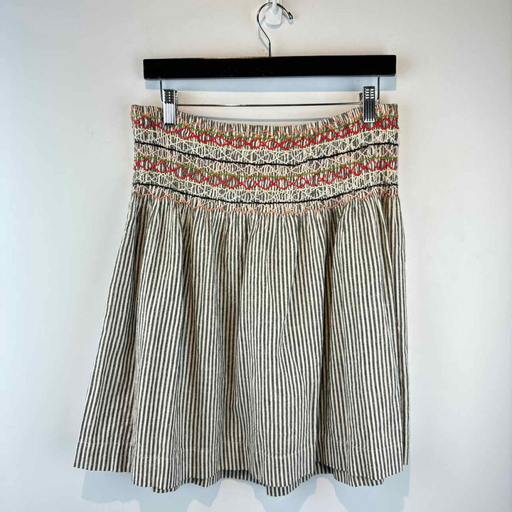 THE GREAT Skirt Grey & Multi / 1 THE GREAT Vista Linen Rail Stripe Skirt with Embroidery - Size 1